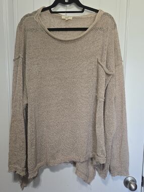 easel Oversized Scoop-Neck Knit Sweater in Light Taupe
